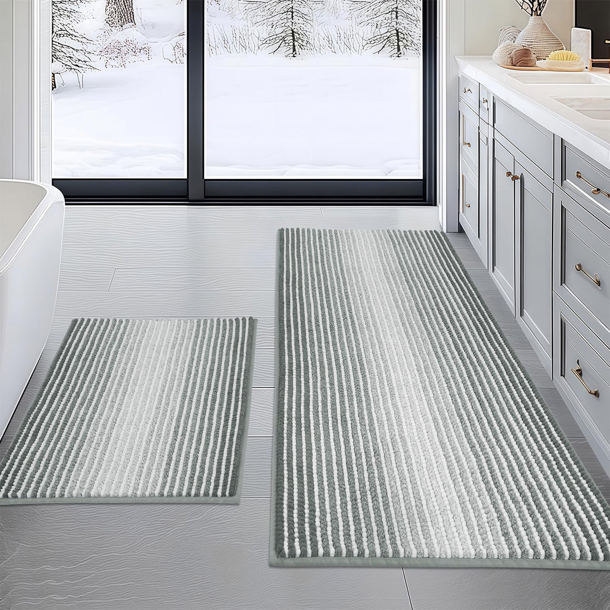 BSICPRO Bathroom Rugs Sets 2 Piece, Modern Bath Mat 20"x47"+20"x32", Blue