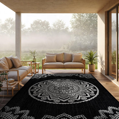 CAMILSON Outdoor Rug 5x7 Modern Area Rugs for Indoor and Outdoor Patios and Porches - Waterproof, Washable, Non-Shedding, Easy-to-Clean Outside Carpet (5 x 7, Medallion - Beige/White)