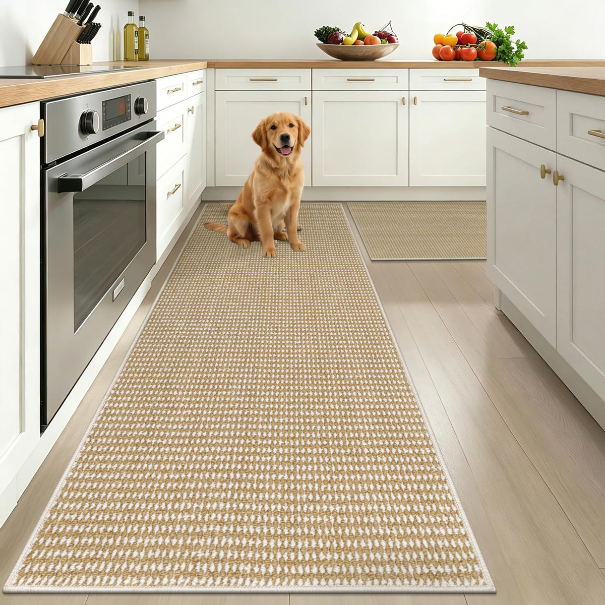 HEBE Kitchen Rugs Set of 2, Non Slip Washable Kitchen Mats for Floor