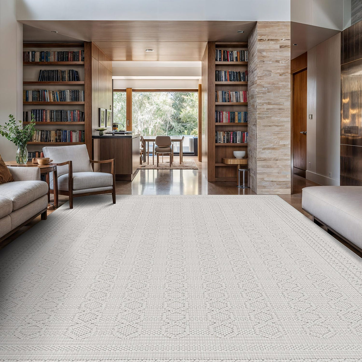 Luul Home Micro Loop Indoor Rug White 9x12 Boho Geometric Neutral Area Rugs for Living Room Soft Luxury Modern Low and High Pile Durable Stain Resistant Non-Shedding Indoor Area Carpet 9 x 12
