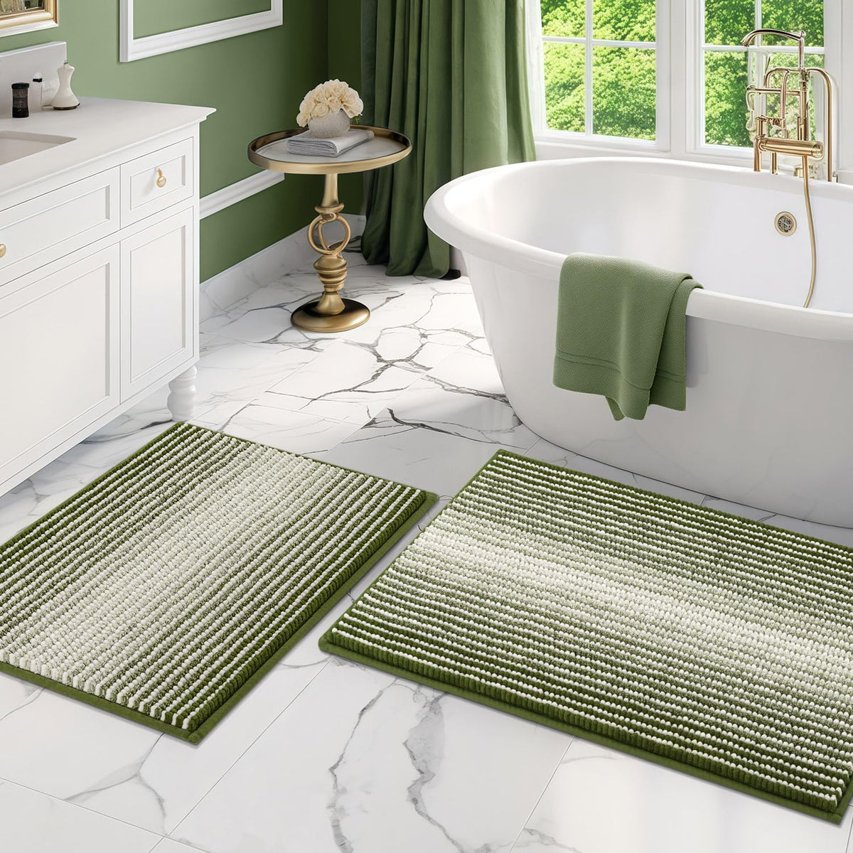 BSICPRO Bathroom Rugs Sets 2 Piece, Modern Bath Mat 20"x47"+20"x32", Blue