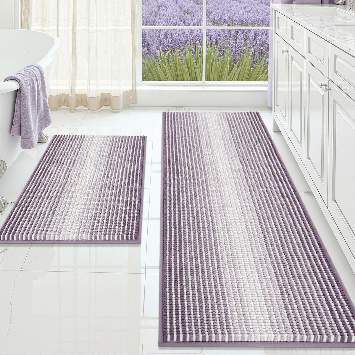 BSICPRO Bathroom Rugs Sets 2 Piece, Modern Bath Mat 20"x47"+20"x32", Blue