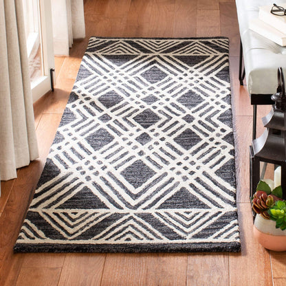 SAFAVIEH Area Rug 8x10 - Micro-Loop Collection - Large - Navy & Ivory, Handmade Wool, Moroccan Tribal Design, Ideal for Living Room, Bedroom, Office, Dining Space (MLP155N)