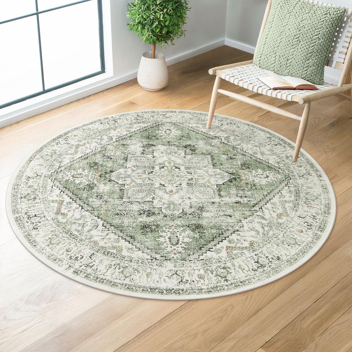 LIVEBOX Sage Washable Vintage Area Rug 3x5 Non-Slip
