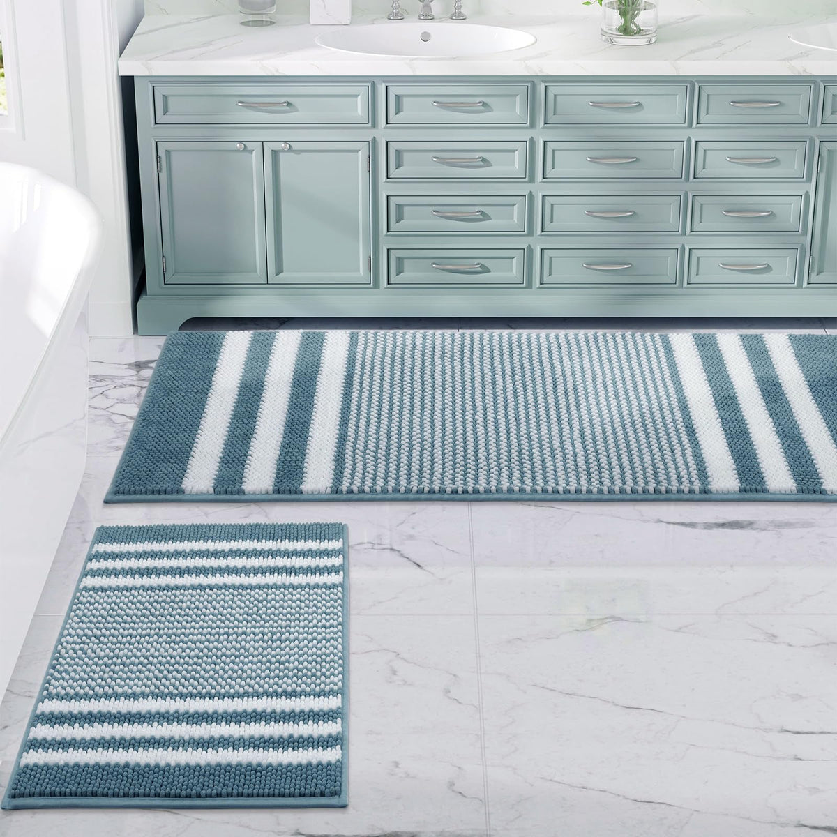 BSICPRO Bathroom Rugs Sets 2 Piece, Modern Bath Mat 20"x47"+20"x32", Blue