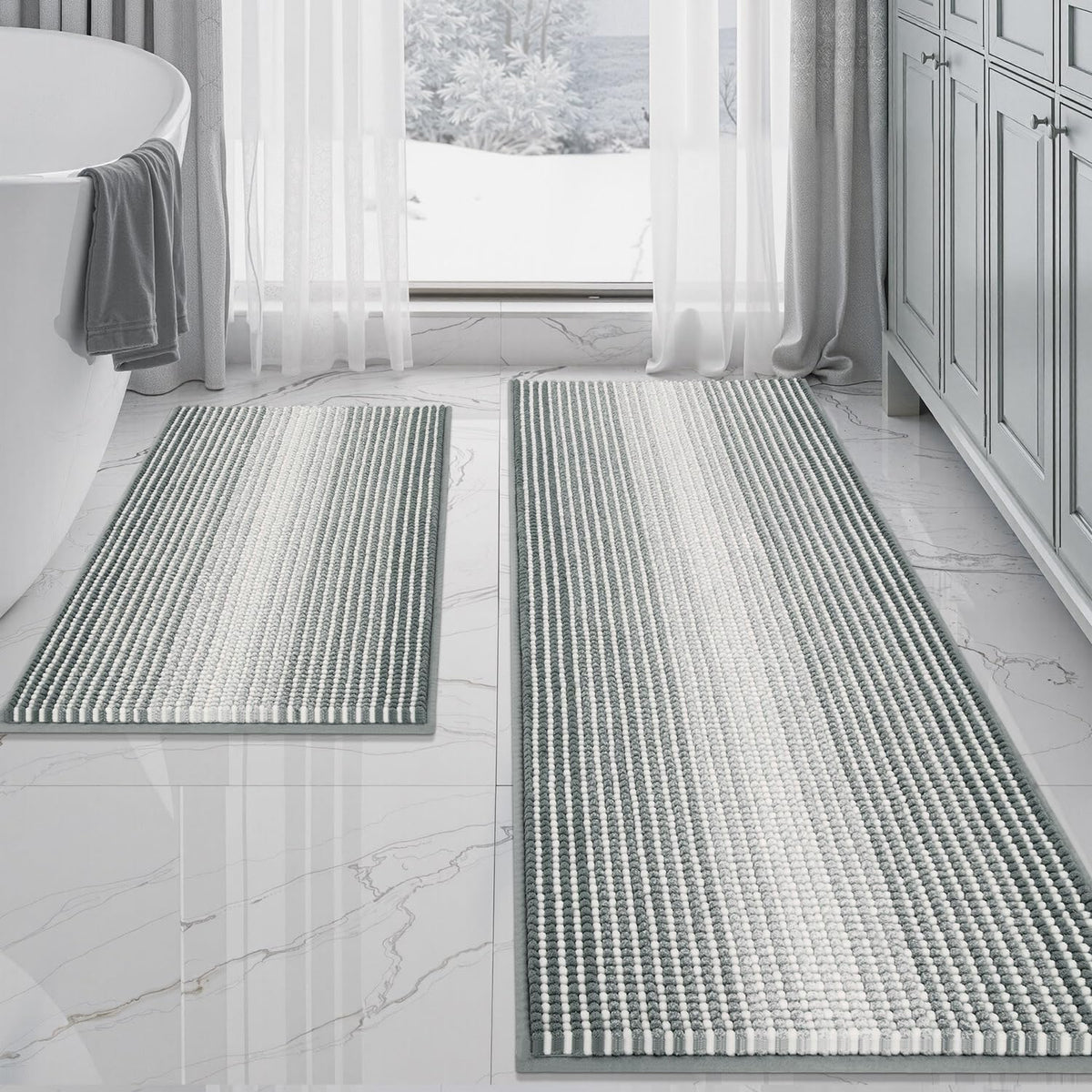 BSICPRO Bathroom Rugs Sets 2 Piece, Modern Bath Mat 20"x47"+20"x32", Blue