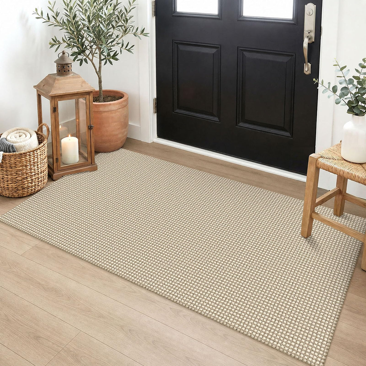 EARTHALL Woven Area Rug 3x5 Ft Washable Rugs for Entryway Braided Non Slip Rubber Backed Throw Rugs Door Mat Indoor Outdoor Entrance Cotton Carpet for Kitchen Foyer Front Door, Orange/Tan/Brown