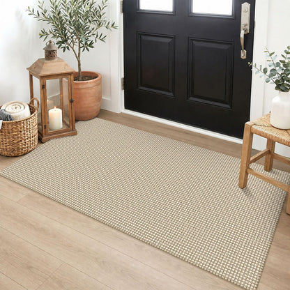 EARTHALL Woven Area Rug 3x5 Ft Washable Rugs for Entryway Braided Non Slip Rubber Backed Throw Rugs Door Mat Indoor Outdoor Entrance Cotton Carpet for Kitchen Foyer Front Door, Orange/Tan/Brown