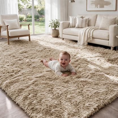 MXSANYOO 8x10 Area Rugs Fluffy Shag Rug for Living Room Bedroom Camel