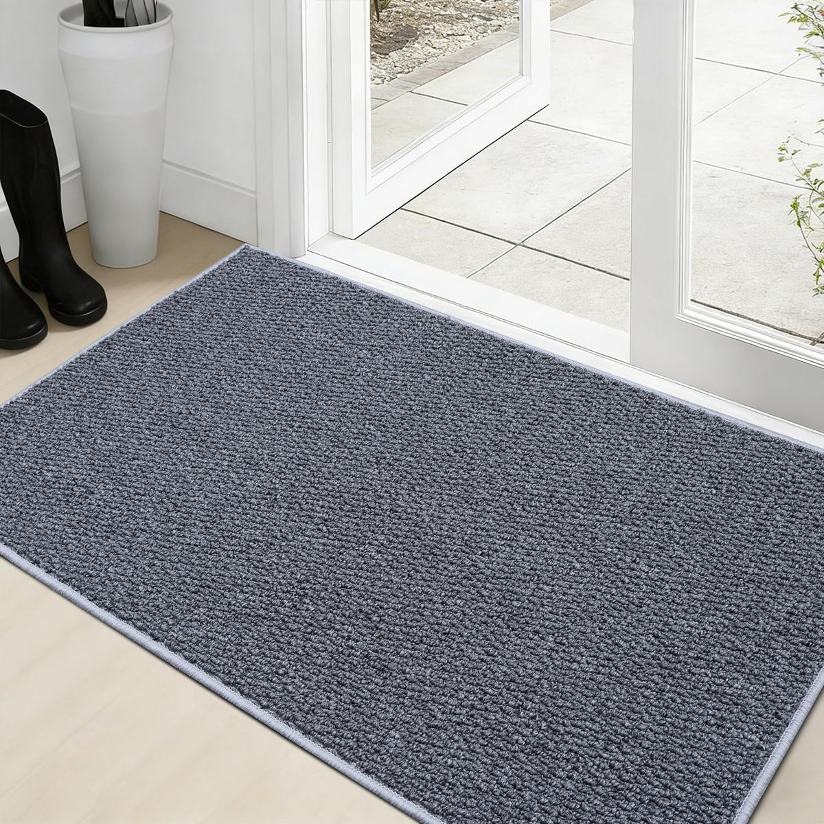 Faux Jute Area Rug 4'x6', Washable & Non-Slip, Grey & White
