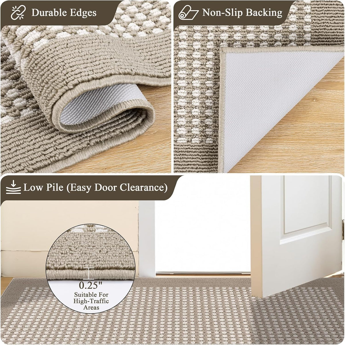 Ileading Laundry Room Runner Rug 2'x6' Non Slip Farmhouse Kitchen Floor Mats with Rubber Backing Machine Washable Beige Indoor Decor Carpet for Doormat Hallway Entryway Petmat Garage Balcony