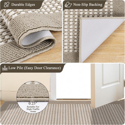 Ileading Laundry Room Runner Rug 2'x6' Non Slip Farmhouse Kitchen Floor Mats with Rubber Backing Machine Washable Beige Indoor Decor Carpet for Doormat Hallway Entryway Petmat Garage Balcony