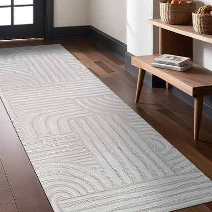 Luul Home Micro Loop Indoor Rug White 9x12 Boho Geometric Neutral Area Rugs for Living Room Soft Luxury Modern Low and High Pile Durable Stain Resistant Non-Shedding Indoor Area Carpet 9 x 12