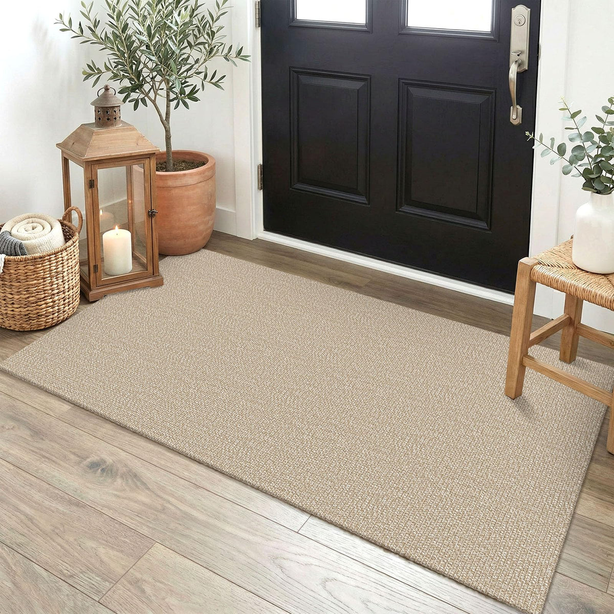EARTHALL Washable Area Rug, Non Slip Entryway Rug, 4x6 Ft, Sand/Beige