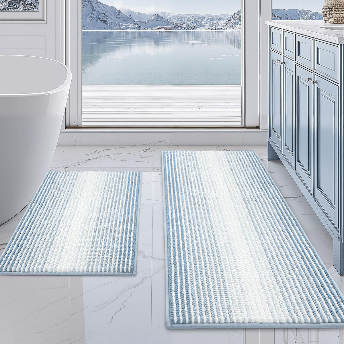 BSICPRO Bathroom Rugs Sets 2 Piece, Modern Bath Mat 20"x47"+20"x32", Blue