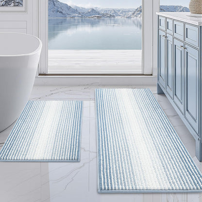 BSICPRO Bathroom Rugs Sets 2 Piece, Modern Bath Mat 20"x47"+20"x32", Blue
