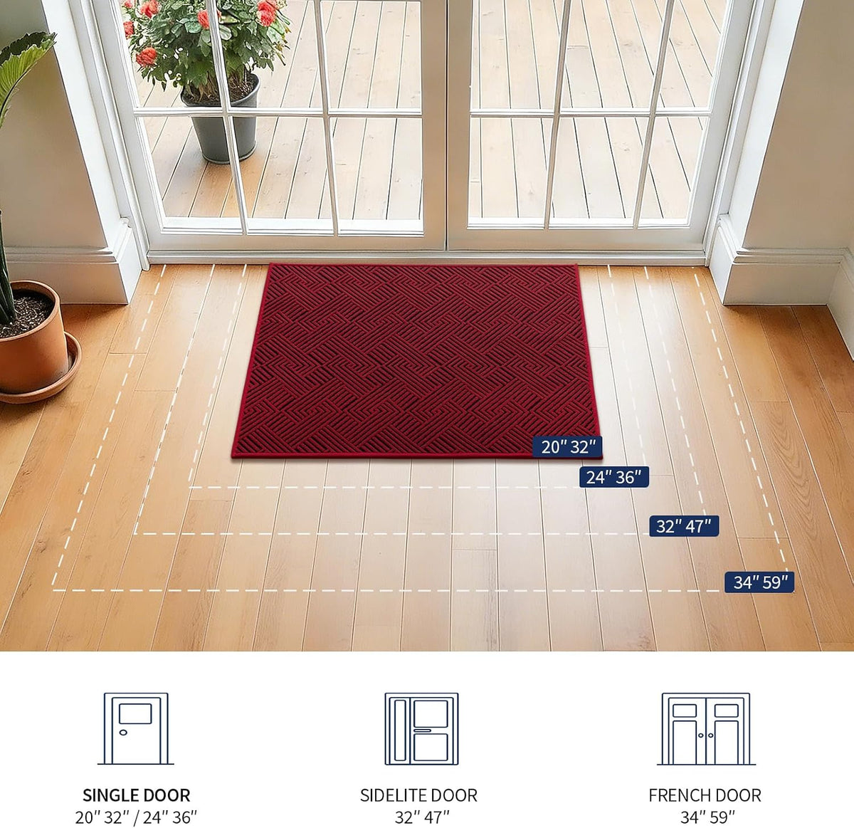 YIHOUSE Dirt Trapper Door Mat 32" x 47", Non-Slip Washable Entrance Mat, Dirt Resistant and Absorbent Welcome Mat, Low Profile Floor Mat for Front/Back Door, Entryway, Red