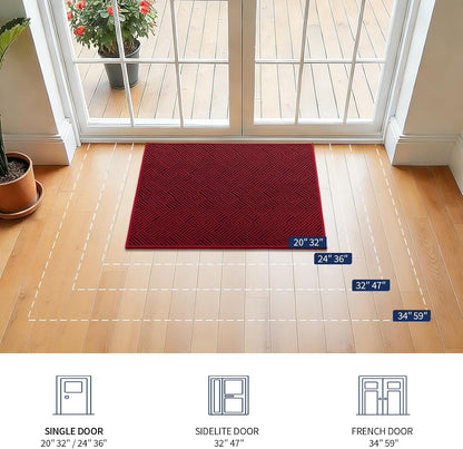 YIHOUSE Dirt Trapper Door Mat 32" x 47", Non-Slip Washable Entrance Mat, Dirt Resistant and Absorbent Welcome Mat, Low Profile Floor Mat for Front/Back Door, Entryway, Red