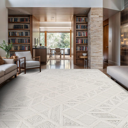 Luul Home Modern Micro Loop Indoor Area Rugs for Living Room Bedroom Kitchen Geometric Trellis White 8x10 Luxury Durable Low and High Pile Non-Shedding Stain Resistant Soft Area Carpet 8 x 10