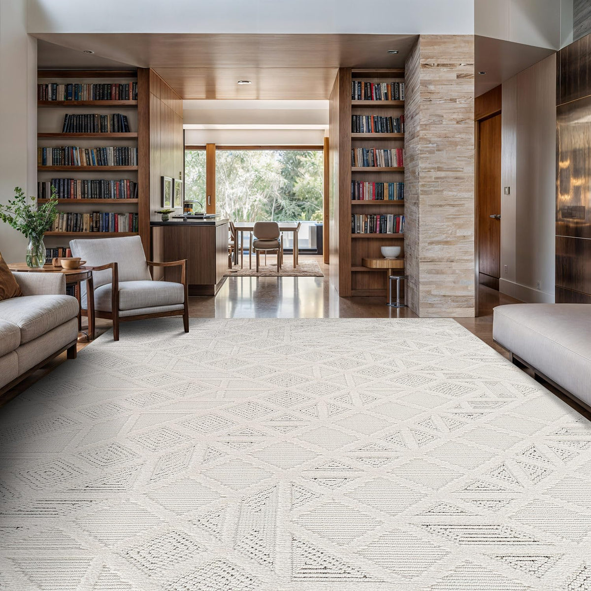 Luul Home Micro Loop Indoor Rug White 9x12 Boho Geometric Neutral Area Rugs for Living Room Soft Luxury Modern Low and High Pile Durable Stain Resistant Non-Shedding Indoor Area Carpet 9 x 12