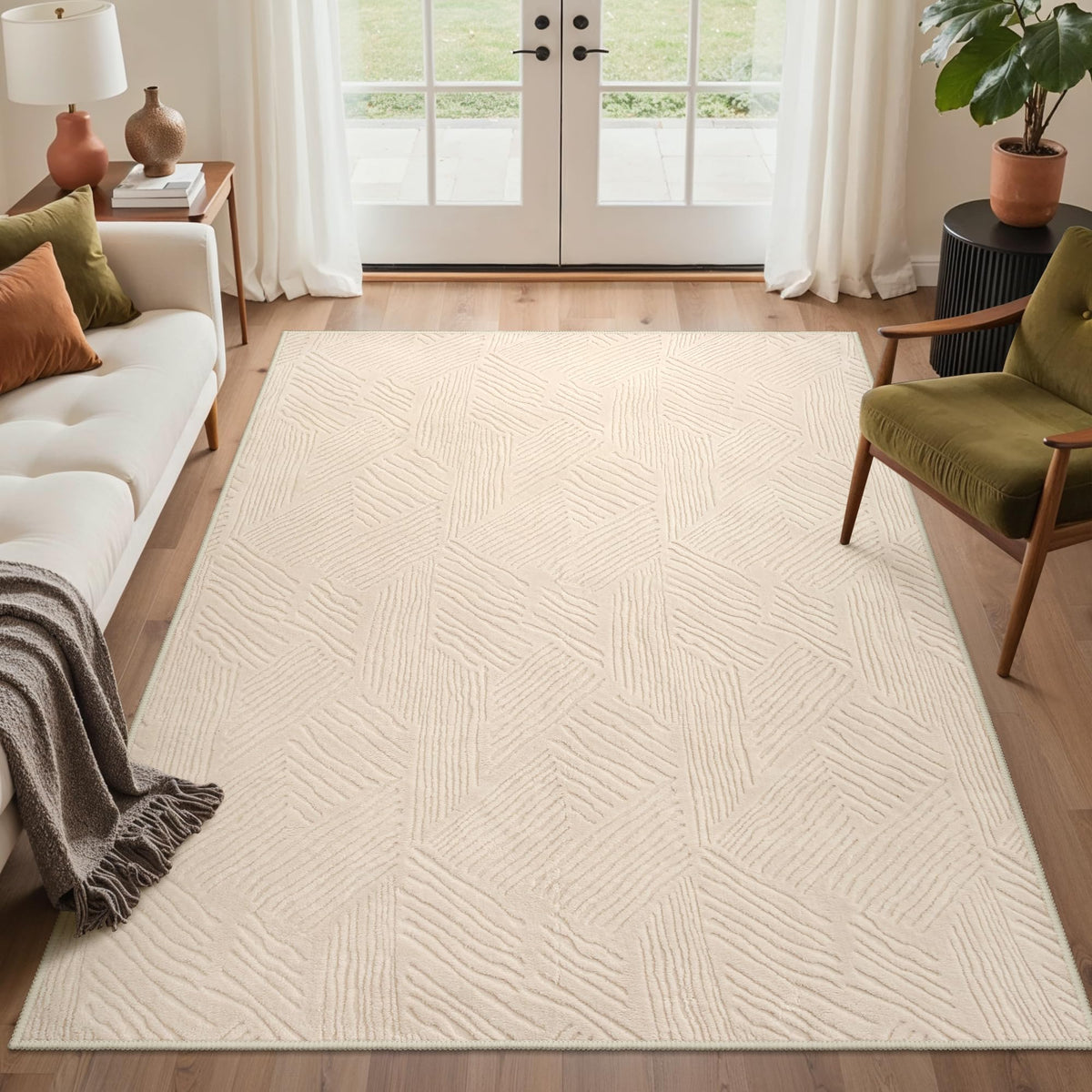GENIMO Beige Rug 6x9 Washable Area Rugs for Living Room, Soft High Low Pile