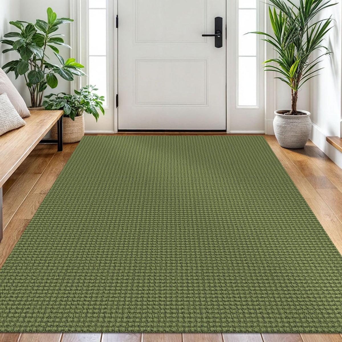 EARTHALL Woven Area Rug 3x5 Ft Washable Rugs for Entryway Braided Non Slip Rubber Backed Throw Rugs Door Mat Indoor Outdoor Entrance Cotton Carpet for Kitchen Foyer Front Door, Orange/Tan/Brown