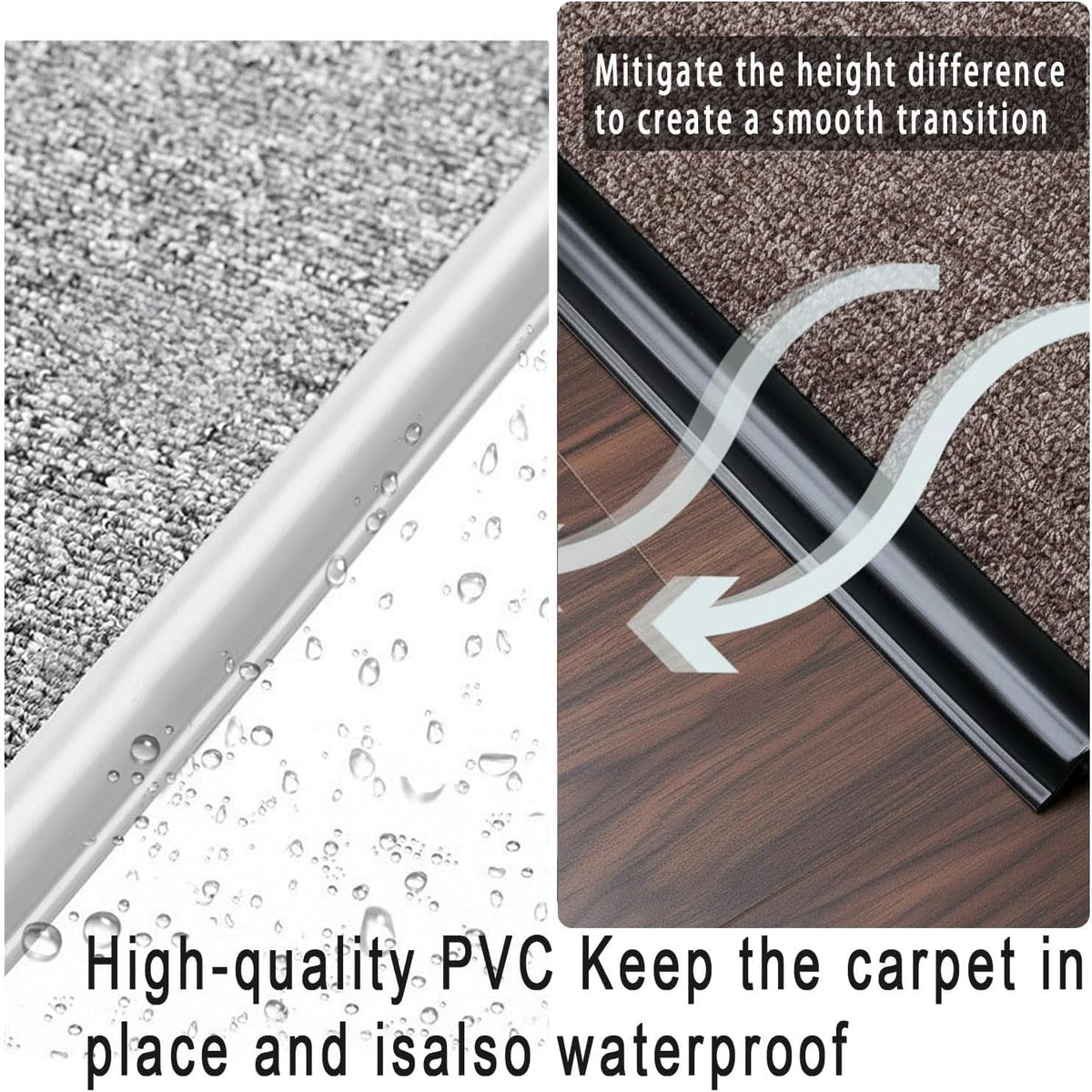 Carpet Edge Trim Self Adhesive Carpet to Tile Transition Strip Black 22Ft