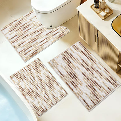 BSICPRO Bathroom Rugs Sets 3 Piece，U-Shaped Toilet Mat Sets，Black and White