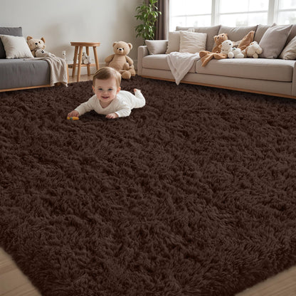 8x10 Area Rug for Living Room,Black Fluffy Shag Non-Slip Bedroom Rugs