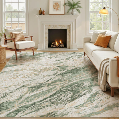 Area Rugs for Living Room: 9X12 Abstract Washable Rug Modern Neutral Large Soft Stain Resistant Non-Slip for Bedroom Dining Room Indoor Home Office Carpet - Blue Brown