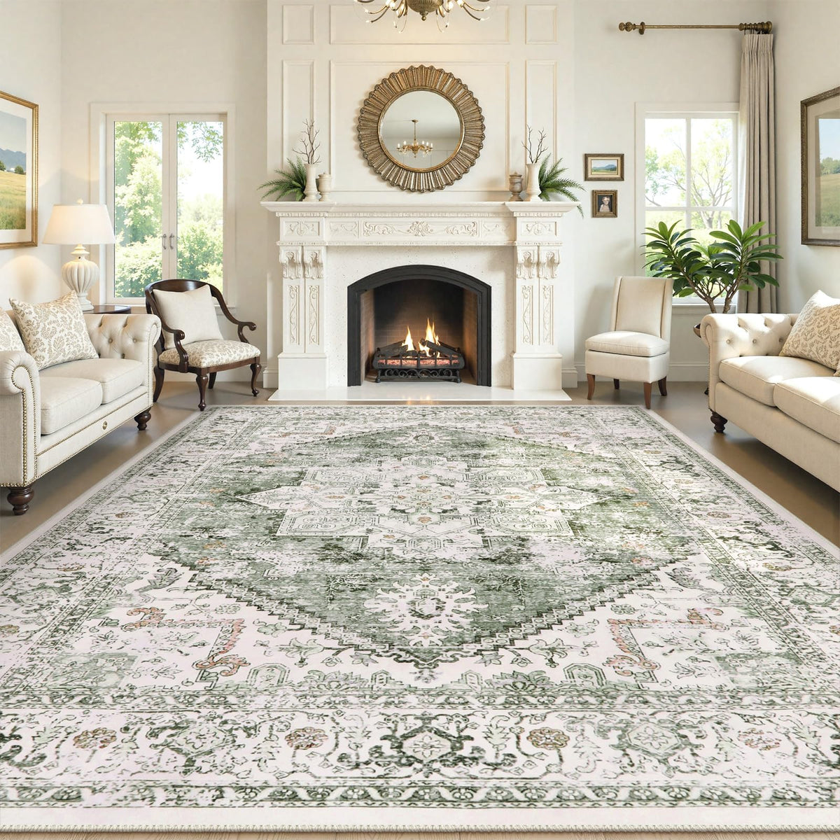 LIVEBOX Sage Washable Vintage Area Rug 3x5 Non-Slip