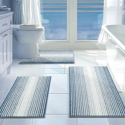 BSICPRO Bathroom Rugs Sets 3 Piece，U-Shaped Toilet Mat Sets，Black and White