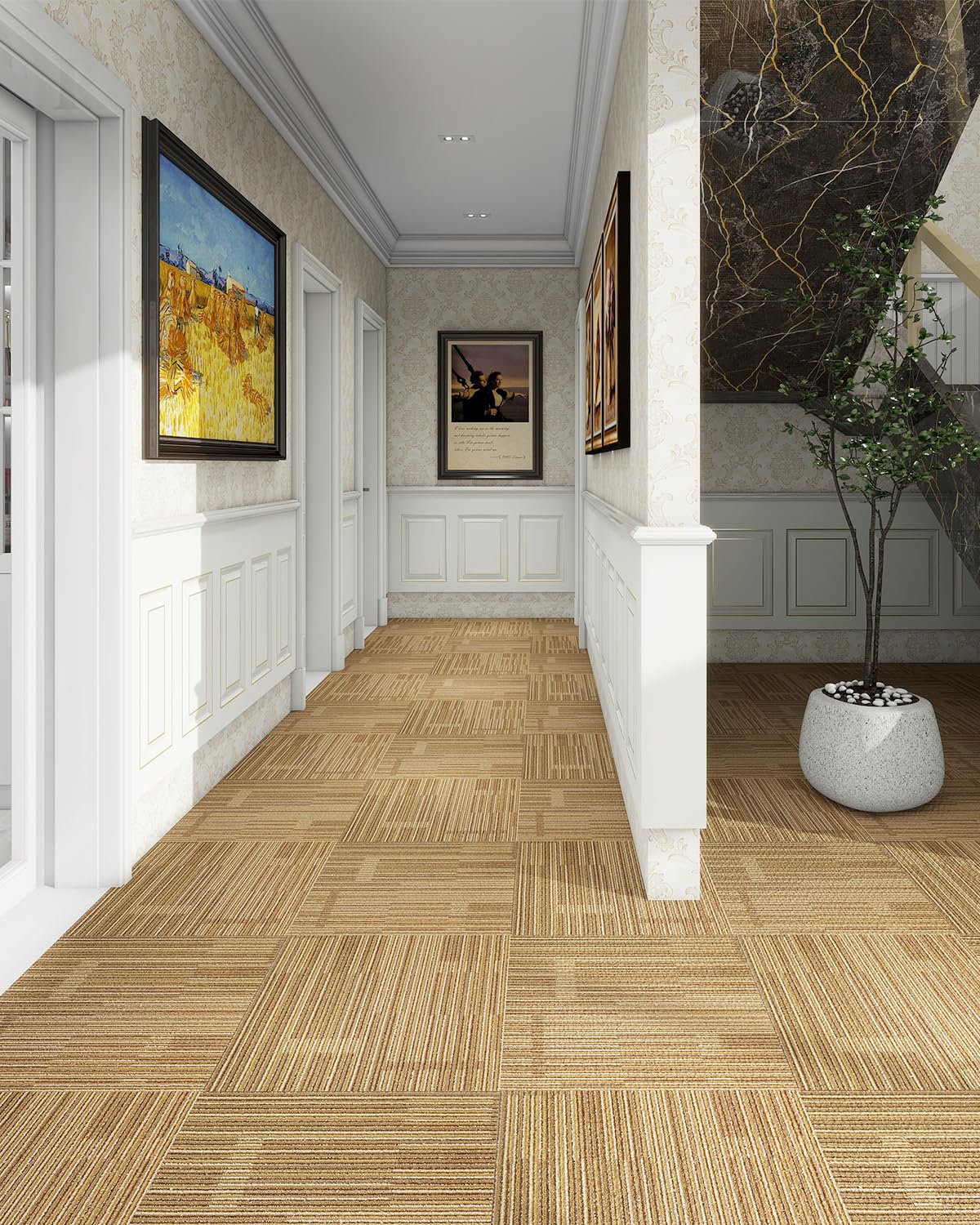 12Tiles/32 sq Ft-Carpet Squares, Commercial Carpet Tiles, 0.27" Pile Height, Tiles Carpet, PVC Backing Non-Slip, 20" x 20" Berber (Loop Pile)