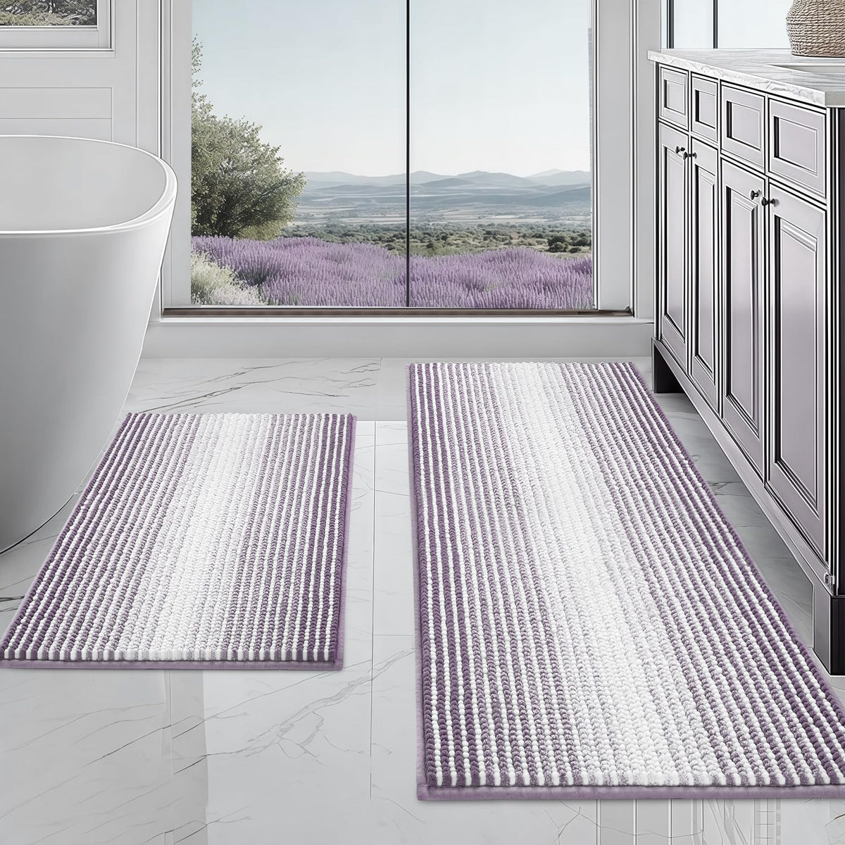 BSICPRO Bathroom Rugs Sets 2 Piece, Modern Bath Mat 20"x47"+20"x32", Blue