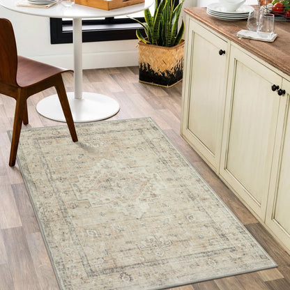 LIVEBOX Washable Area Rug 5x7 Rugs for Living Room Bedroom, Non-Slip Boho Neutral Carpet for Dining Room Office, Low-Pile Farmhouse Soft Carpets for Kids Nursery Room Playroom, Tan