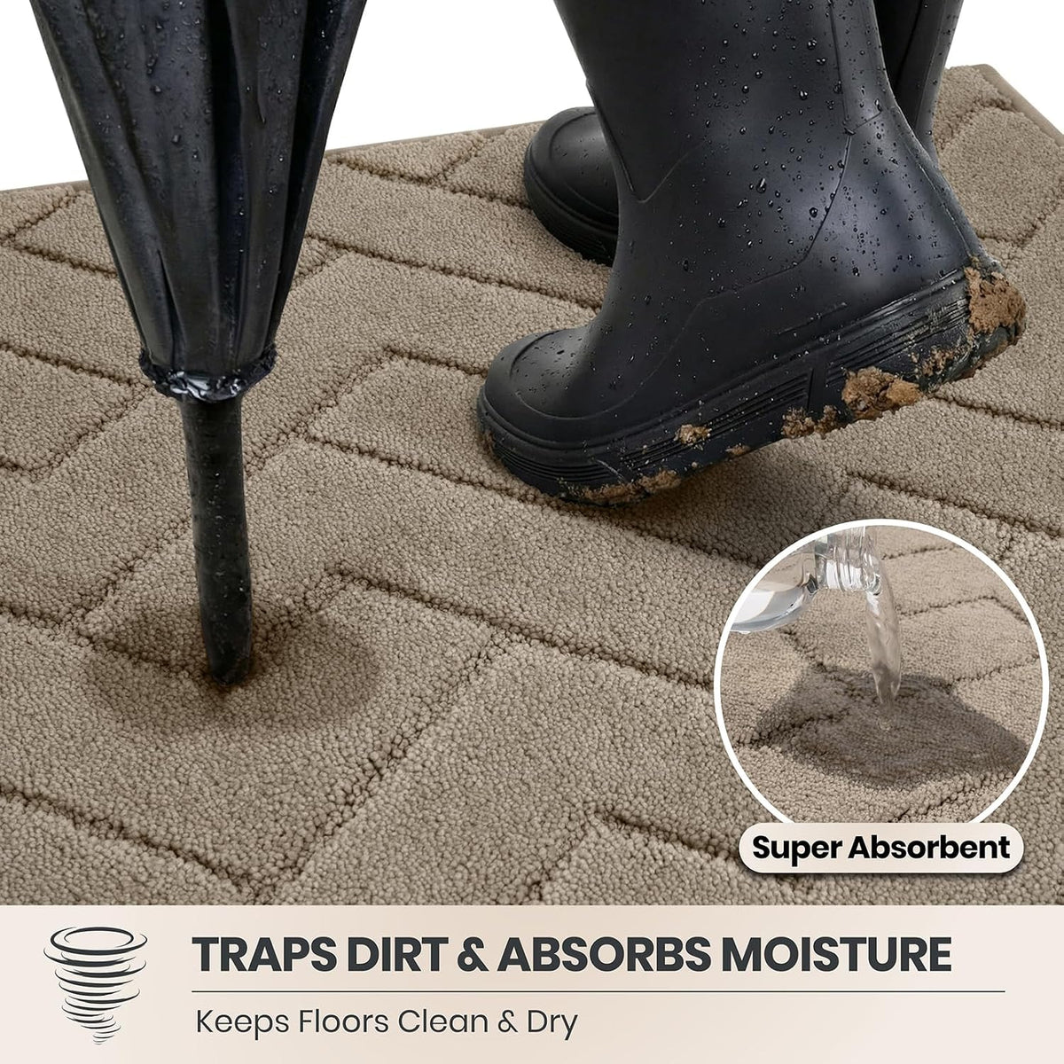 PURRUGS Dirt Trapping Door Mat Indoor Entrance, 32" x 47", Taupe