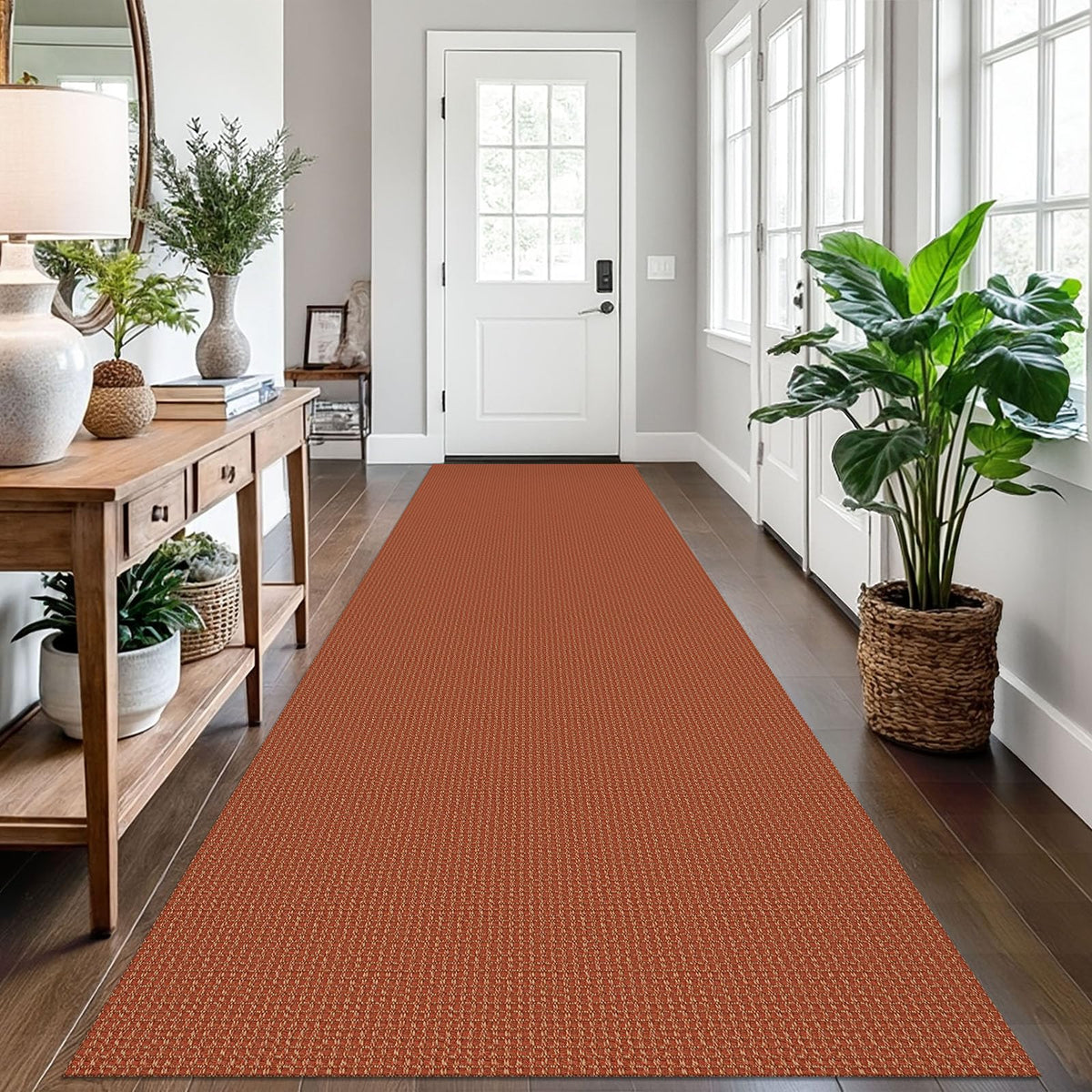 EARTHALL Woven Area Rug 3x5 Ft Washable Rugs for Entryway Braided Non Slip Rubber Backed Throw Rugs Door Mat Indoor Outdoor Entrance Cotton Carpet for Kitchen Foyer Front Door, Orange/Tan/Brown