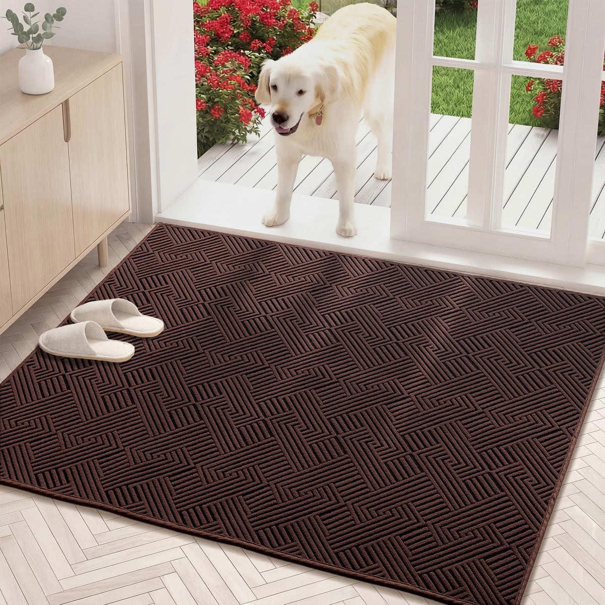 YIHOUSE Dirt Trapper Door Mat 32" x 47", Non-Slip Washable Entrance Mat, Dirt Resistant and Absorbent Welcome Mat, Low Profile Floor Mat for Front/Back Door, Entryway, Red