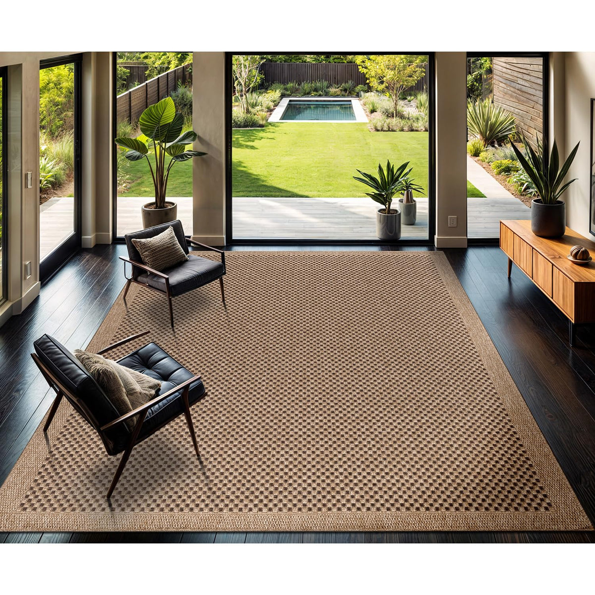CAMILSON Easy Jute Rug 10x14, Indoor Outdoor Natural Color Fiber Area Rugs for Living Room Patio and Kitchen Rug, Sisal Boho Woven Design, Easy-Cleaning, Washable Outside Carpet Alfombras (10 x 14)