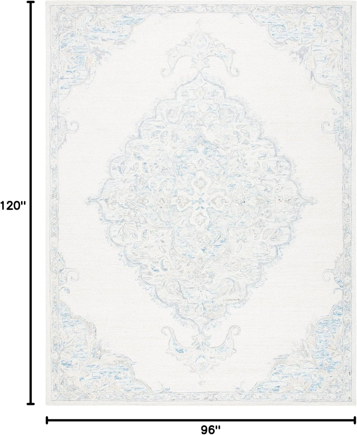 SAFAVIEH Area Rug 8x10 - Micro-Loop Collection - Large - Ivory & Blue, Handmade Wool, Ideal for Living Room, Bedroom, Office, Dining Space (MLP516A)