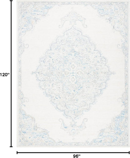 SAFAVIEH Area Rug 8x10 - Micro-Loop Collection - Large - Ivory & Blue, Handmade Wool, Ideal for Living Room, Bedroom, Office, Dining Space (MLP516A)