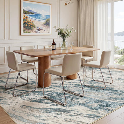 Area Rugs for Living Room: 9X12 Abstract Washable Rug Modern Neutral Large Soft Stain Resistant Non-Slip for Bedroom Dining Room Indoor Home Office Carpet - Blue Brown