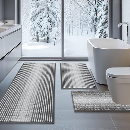 BSICPRO Bathroom Rugs Sets 3 Piece，U-Shaped Toilet Mat Sets，Black and White