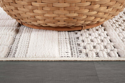 CAMILSON Modern Rug 6x9 Luxury Geometric Pattern Micro Loop Area Rugs Soft High and Low Pile Stain Resistant Easy to Clean Non-Shedding Durable Living Room Office Indoor Carpet (White/Black)