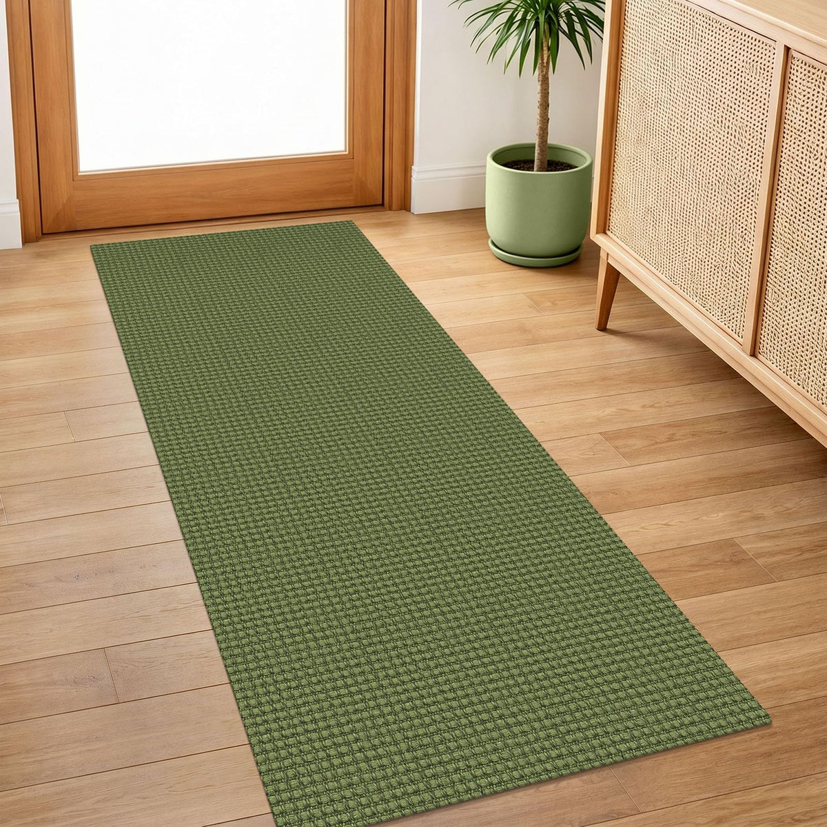 IOHOUZE Washable Area Rug 3x5 Non Slip Rubber Backed Woven Rugs for Entryway Rugs Indoor Outdoor Doormat Throw Rug Floor Carpet for Entrance Kitchen Front Door, Olive Green/Earthy Green