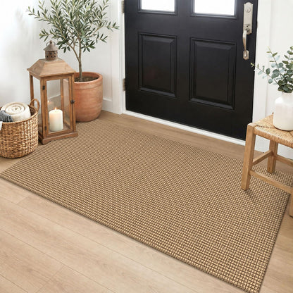 EARTHALL Woven Area Rug 3x5 Ft Washable Rugs for Entryway Braided Non Slip Rubber Backed Throw Rugs Door Mat Indoor Outdoor Entrance Cotton Carpet for Kitchen Foyer Front Door, Orange/Tan/Brown