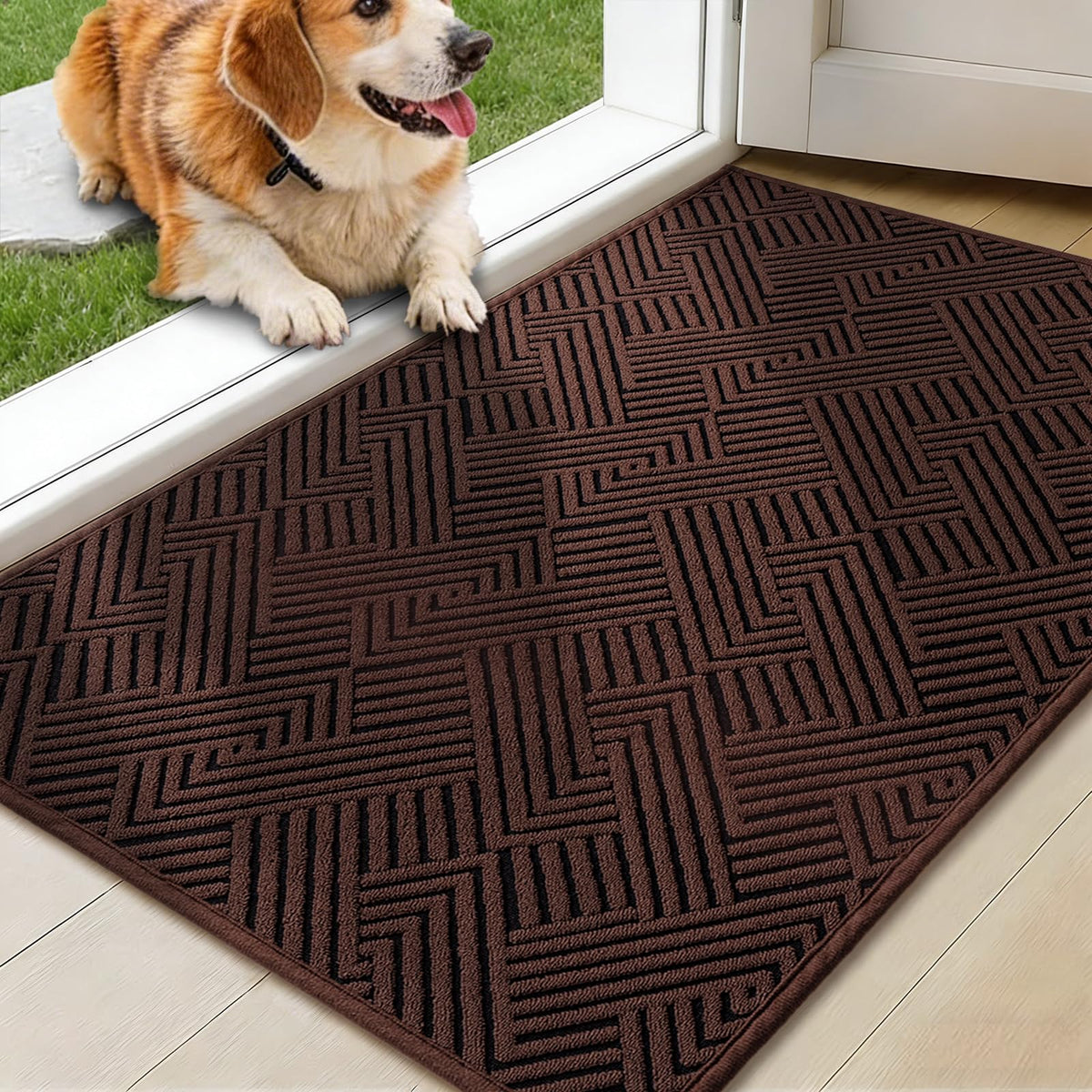 YIHOUSE Dirt Trapper Door Mat 32" x 47", Non-Slip Washable Entrance Mat, Dirt Resistant and Absorbent Welcome Mat, Low Profile Floor Mat for Front/Back Door, Entryway, Red
