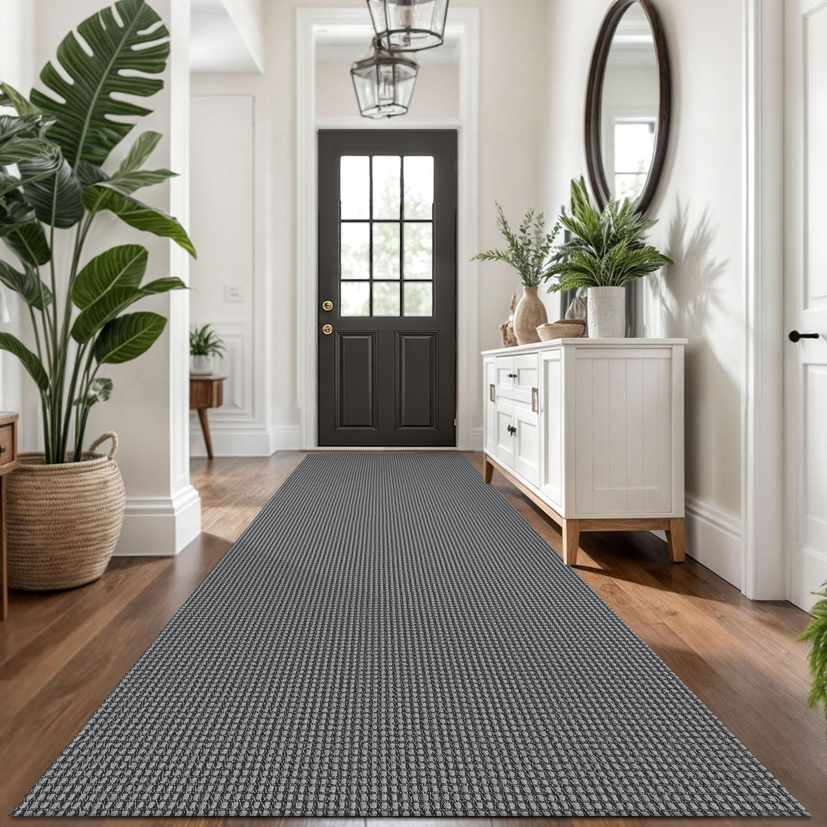 KOZYFLY Extra Long Runners for Hallways 3x20 ft Washable Kitchen Runner Non Slip Rubber Backed Hallway Rug Cotton Entryway Runner Rug Floor Carpet for Indoor Hall, Kitchen, Stair, Black/Dark Grey