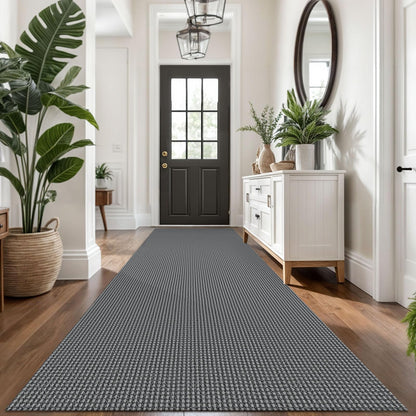 KOZYFLY Extra Long Runners for Hallways 3x20 ft Washable Kitchen Runner Non Slip Rubber Backed Hallway Rug Cotton Entryway Runner Rug Floor Carpet for Indoor Hall, Kitchen, Stair, Black/Dark Grey