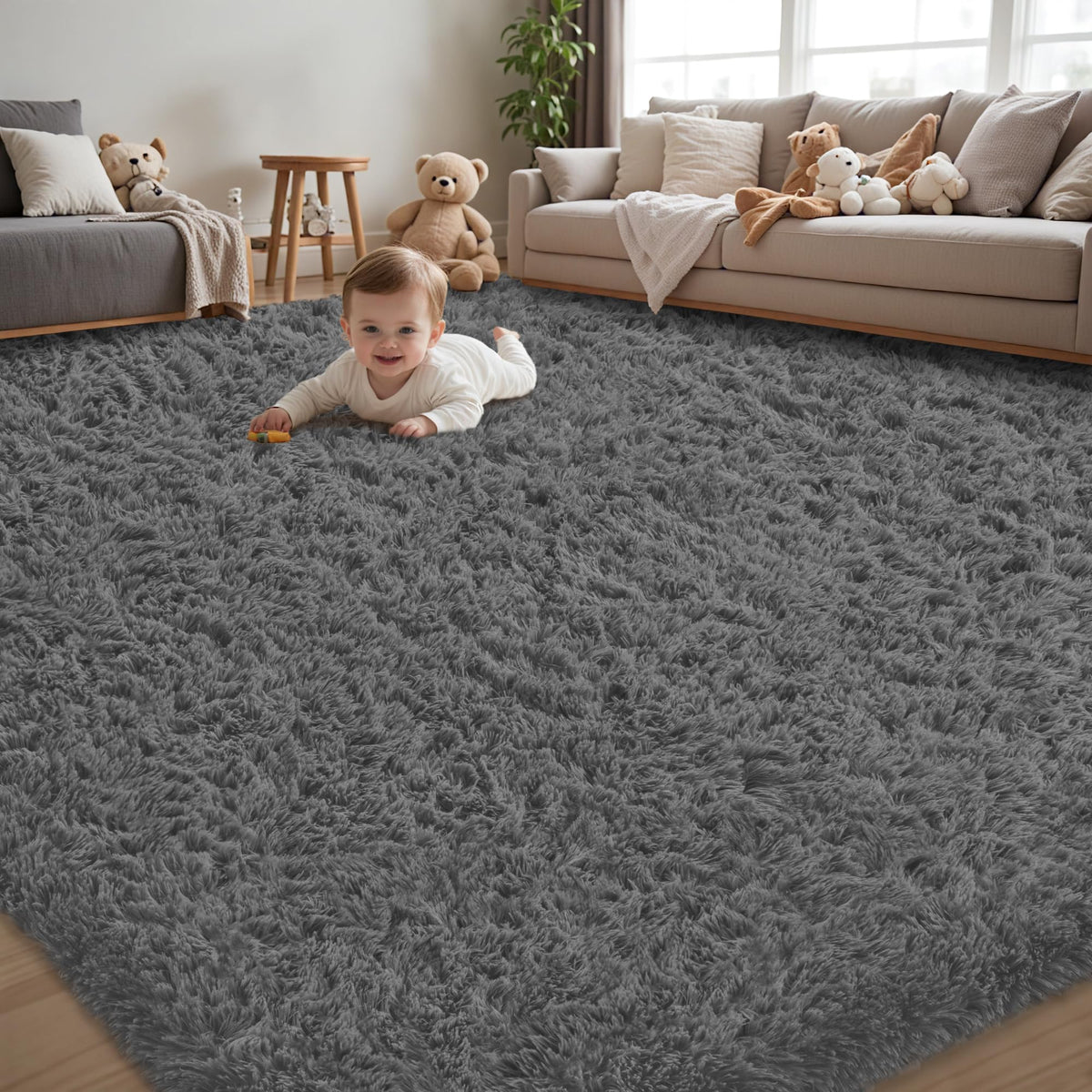 8x10 Area Rug for Living Room,Black Fluffy Shag Non-Slip Bedroom Rugs
